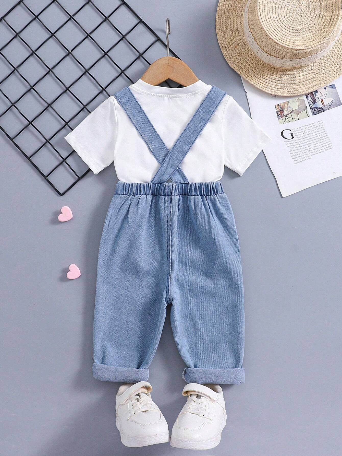  | SHEIN 1pc New Design Baby Girls Heart Print Casual Denim Overalls | Dress | Shein | OneHub