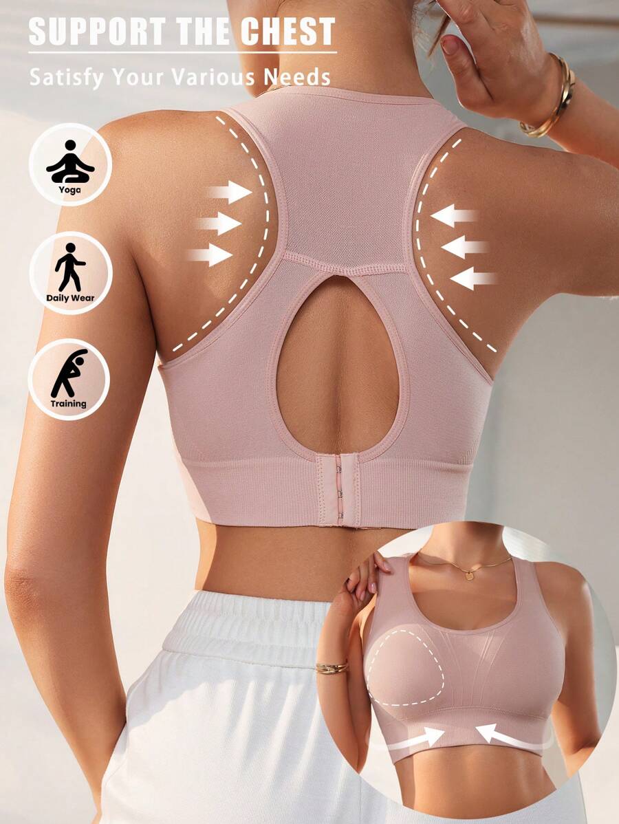  | SHEIN 1pc Pink Seamless Sports Bra With Backless Design, Elastic Women Solid Color Underwear For Outdoor Wear | Sports Bra | Shein | OneHub