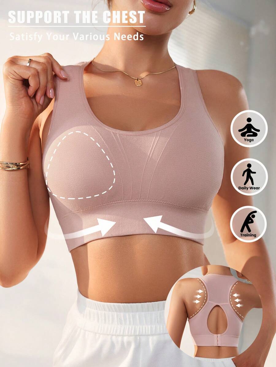  | SHEIN 1pc Pink Seamless Sports Bra With Backless Design, Elastic Women Solid Color Underwear For Outdoor Wear | Sports Bra | Shein | OneHub