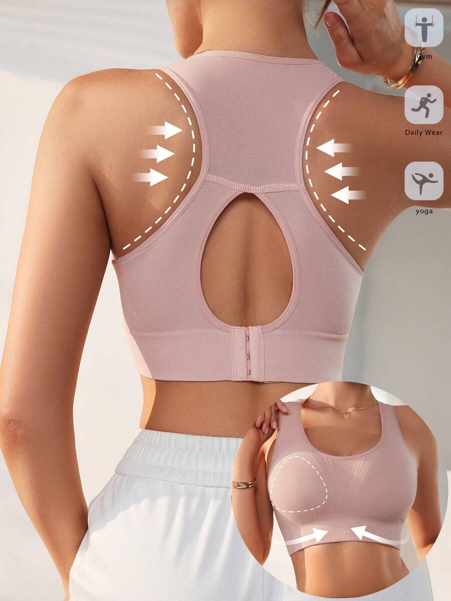  | SHEIN 1pc Pink Seamless Sports Bra With Backless Design, Elastic Women Solid Color Underwear For Outdoor Wear | Sports Bra | Shein | OneHub