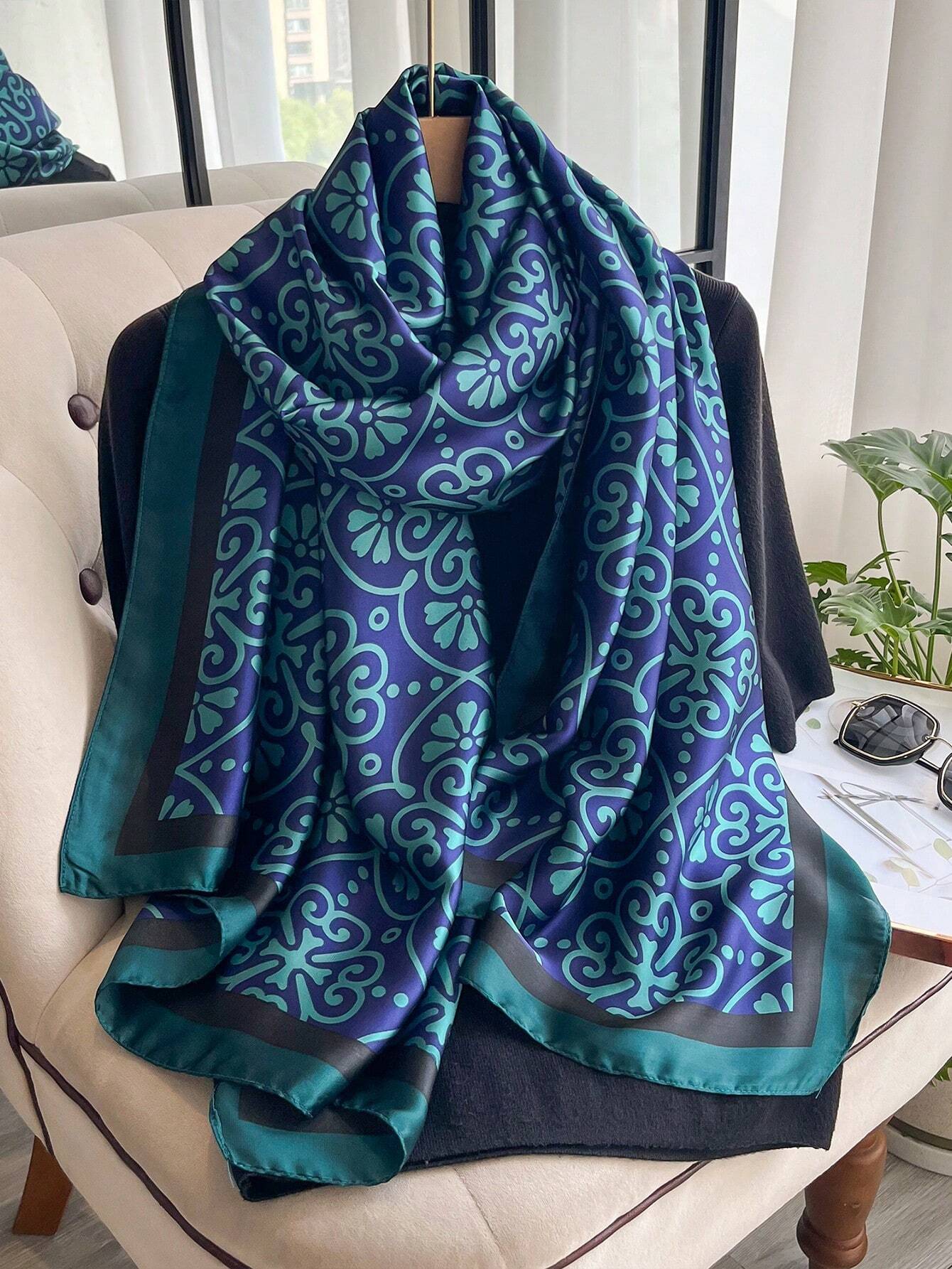  | SHEIN 1pc Silk-Like Pattern Printed Women's Scarf, Versatile Fashionable Shawl Perfect For Outdoor Beach And Sun Protection | Bandana | Shein | OneHub