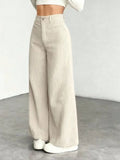SHEIN 1pc Solid Color Polyester Button Pocket Zipper Pants, Suitable For Daily Wear In Spring, Autumn And Winter