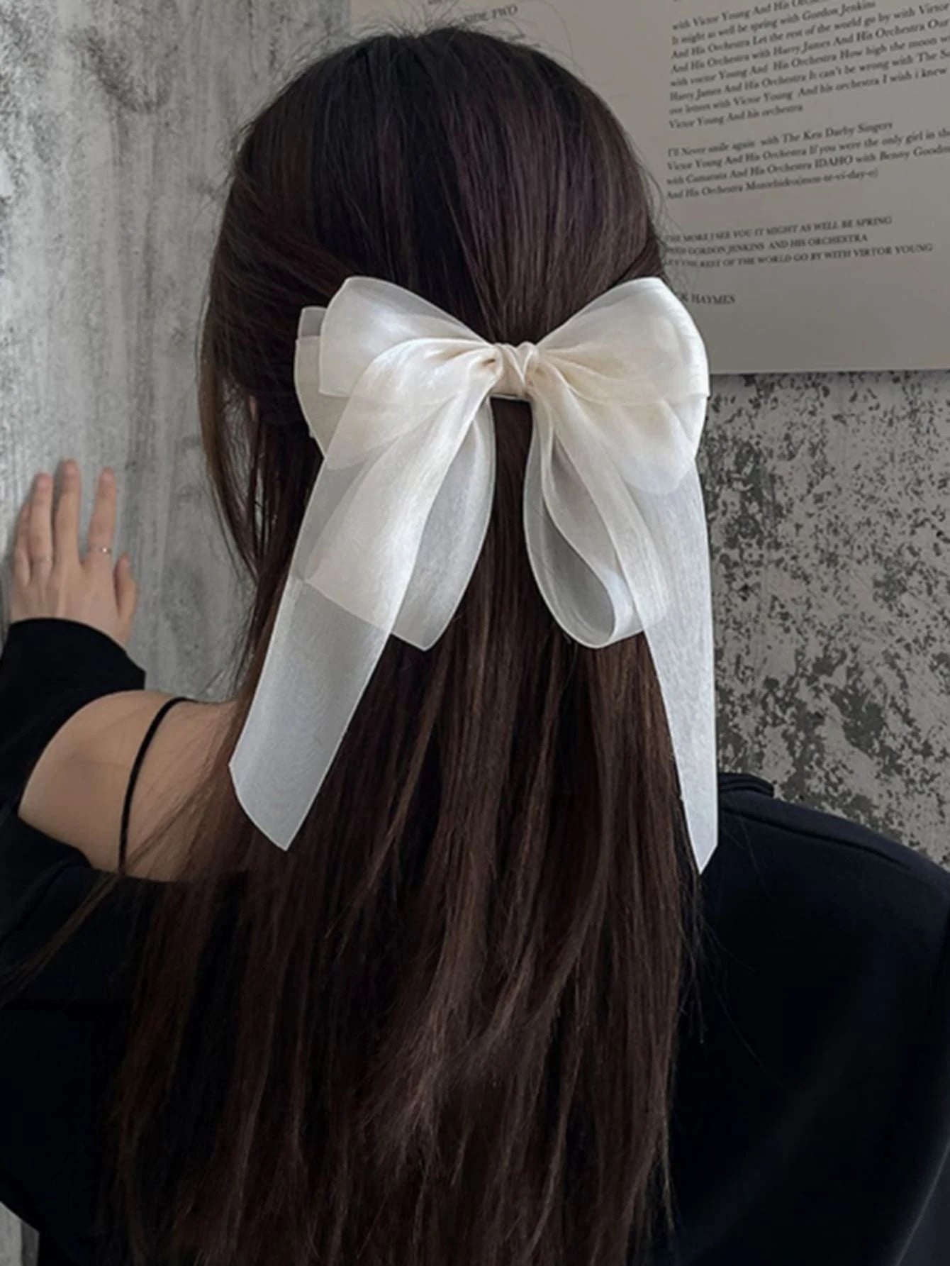  | SHEIN 1pc White Gauze Bowknot Hair Tie With Spring Clip For Back Head, Hairpin Hairaccessory For Women With High-Grade Feeling Cute | Hair Accessories | Shein | OneHub