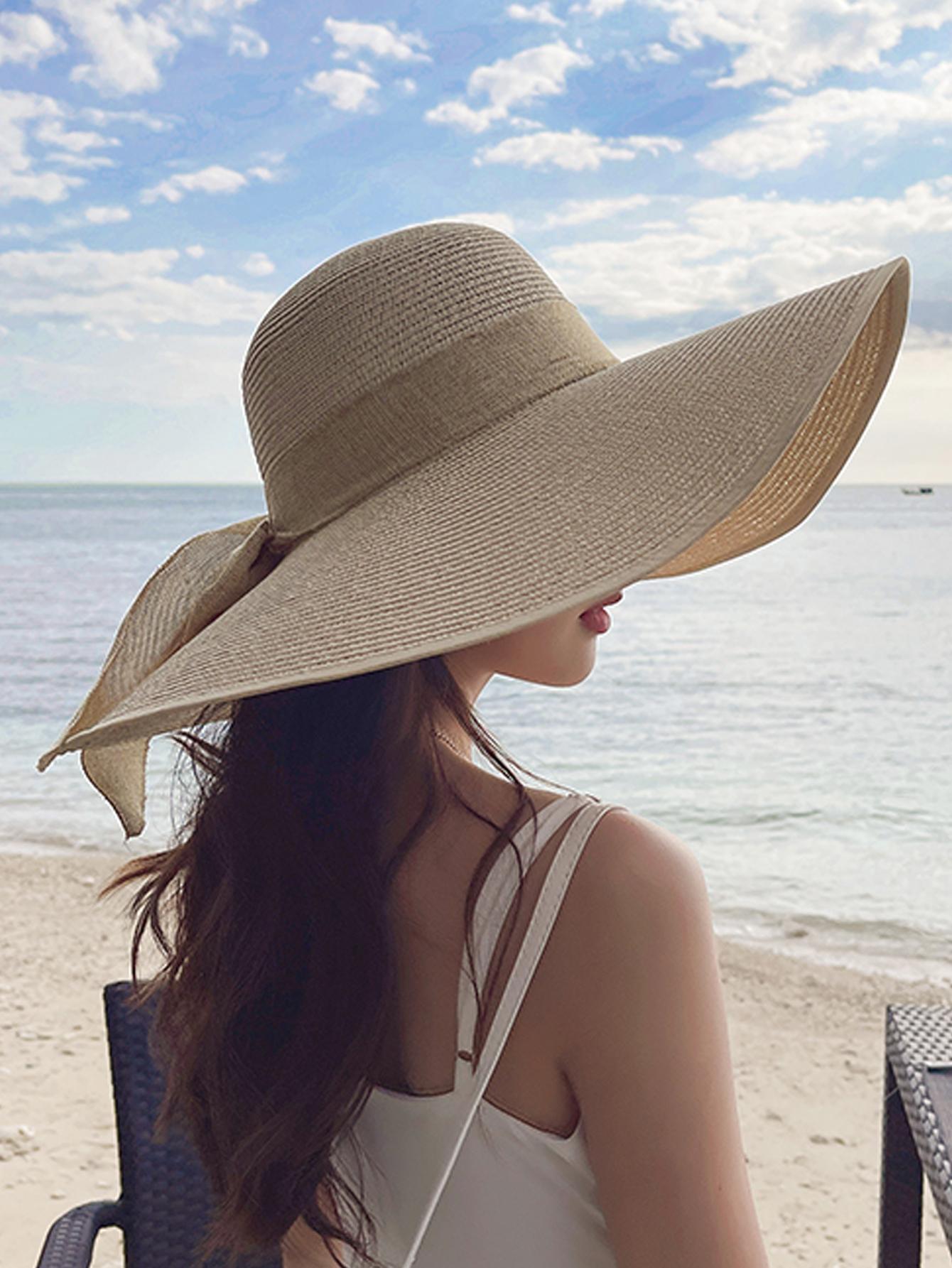  | SHEIN 1pc Women Bow Decor Sun Protection Boho Straw Hat For Summer Boho | Cap | Shein | OneHub