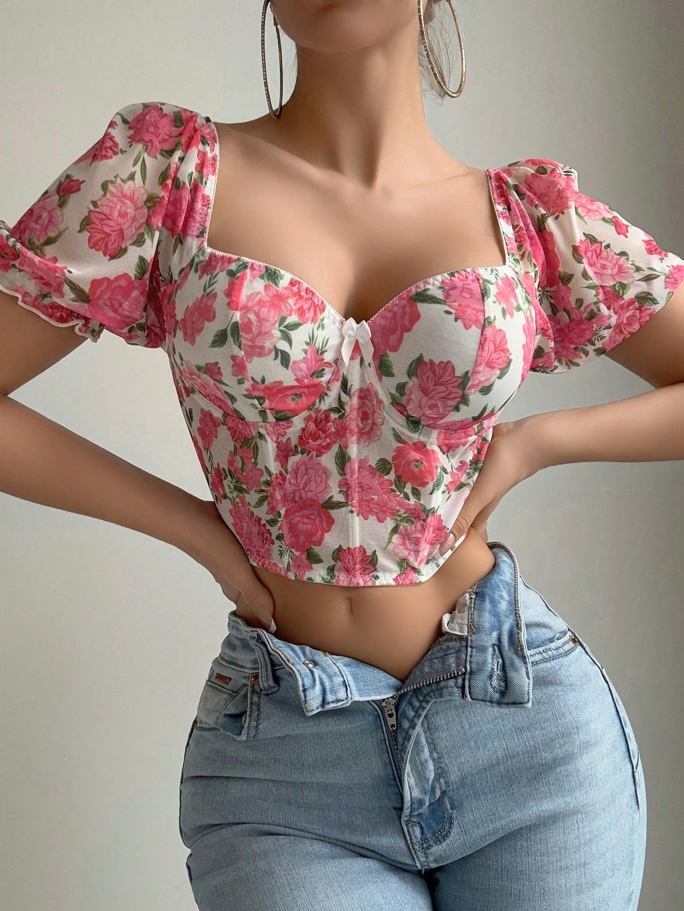  | SHEIN 1pc Women Romantic Puff Sleeve Fishbone Underwire Lingerie Top | Tee | Shein | OneHub