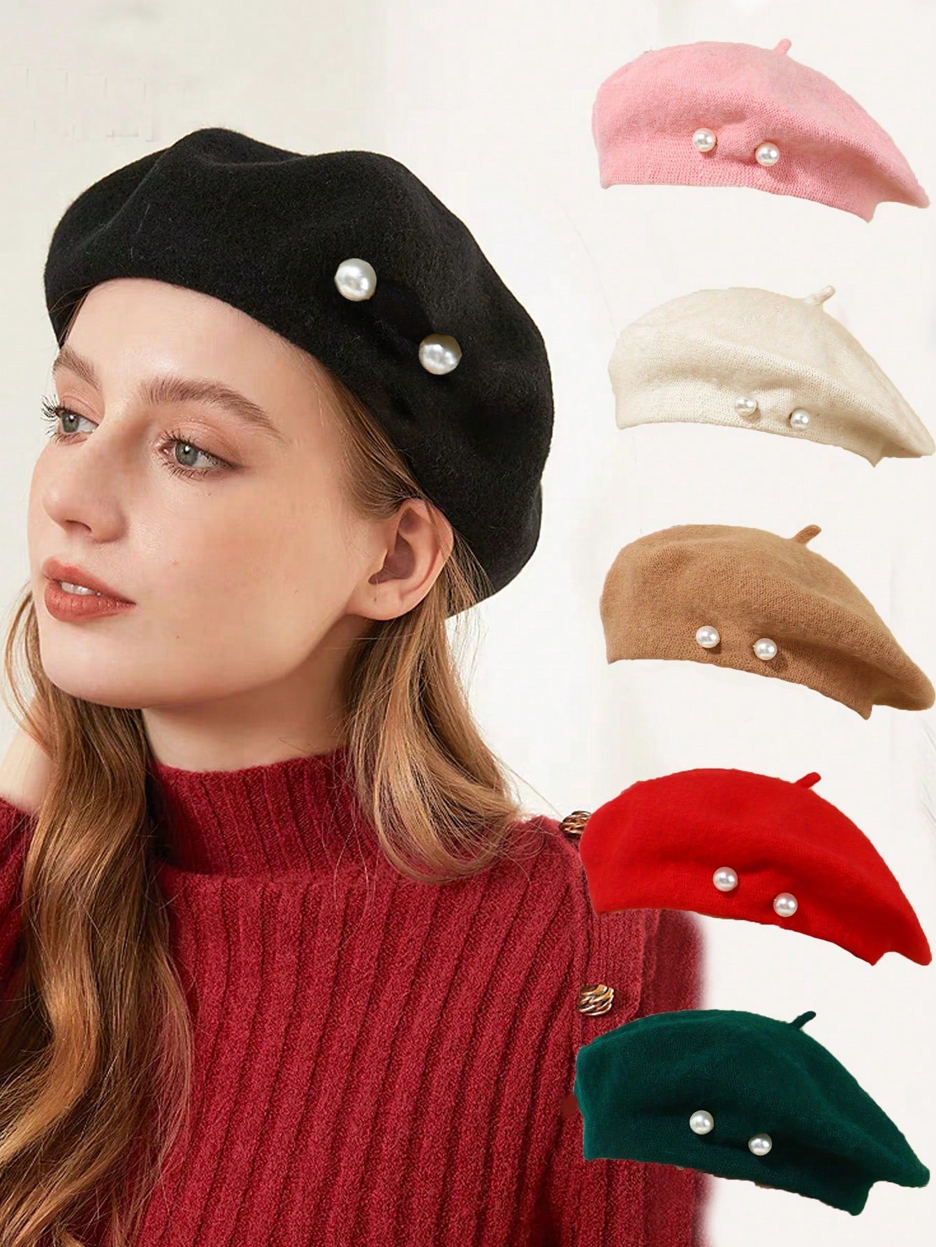 SHEIN 1pc Women's Beret Hat, Autumn/Winter, Retro Pumpkin Style, Korean Lady Fashion, Japanese Casual Wool Warm Cap