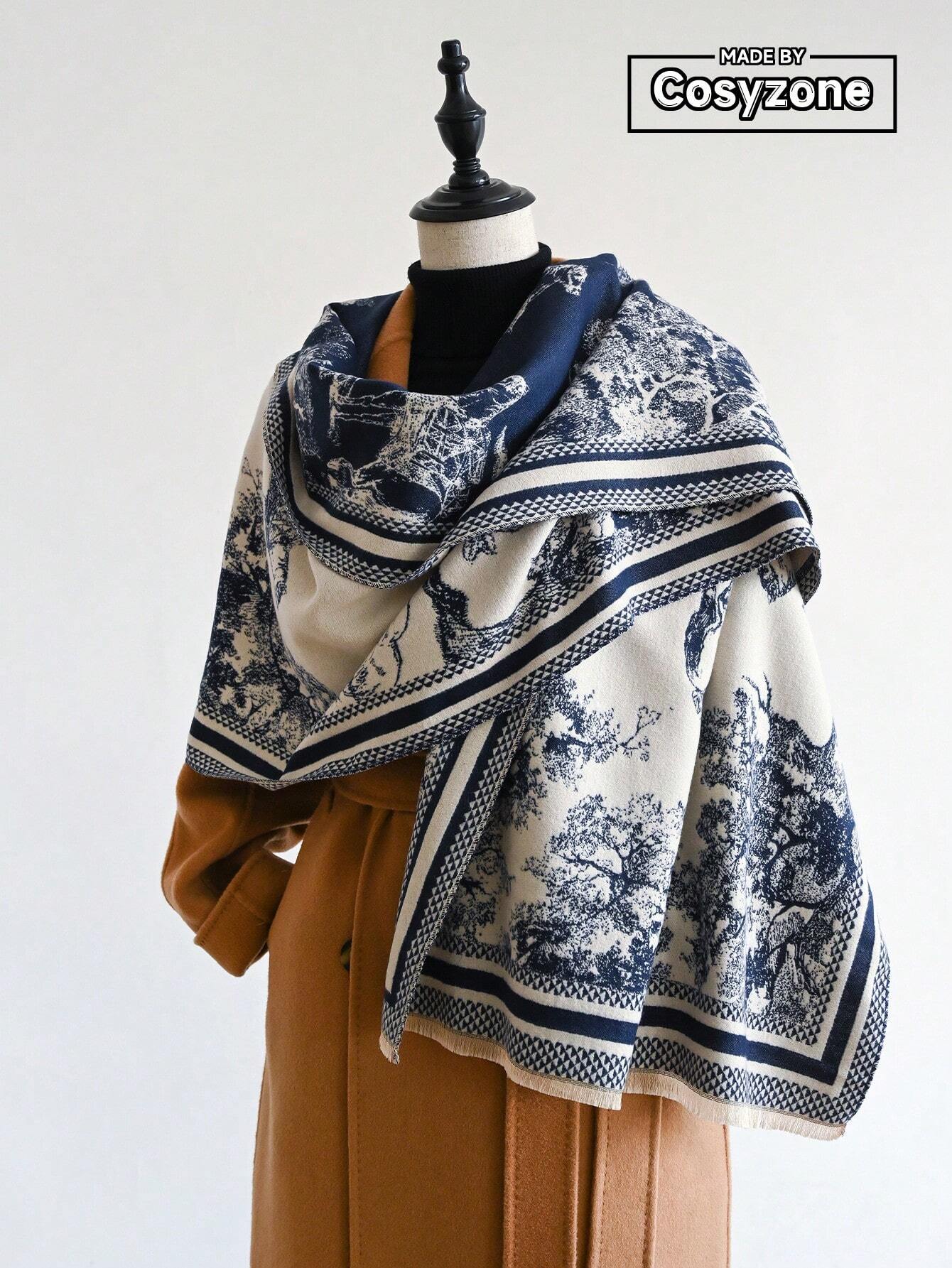  | SHEIN 1pc Women's Double-Sided Faux Cashmere Floral Jacquard Warm Scarf Shawl, Suitable For Daily Wear In Autumn & Winter Accessories Women | Bandana | Shein | OneHub