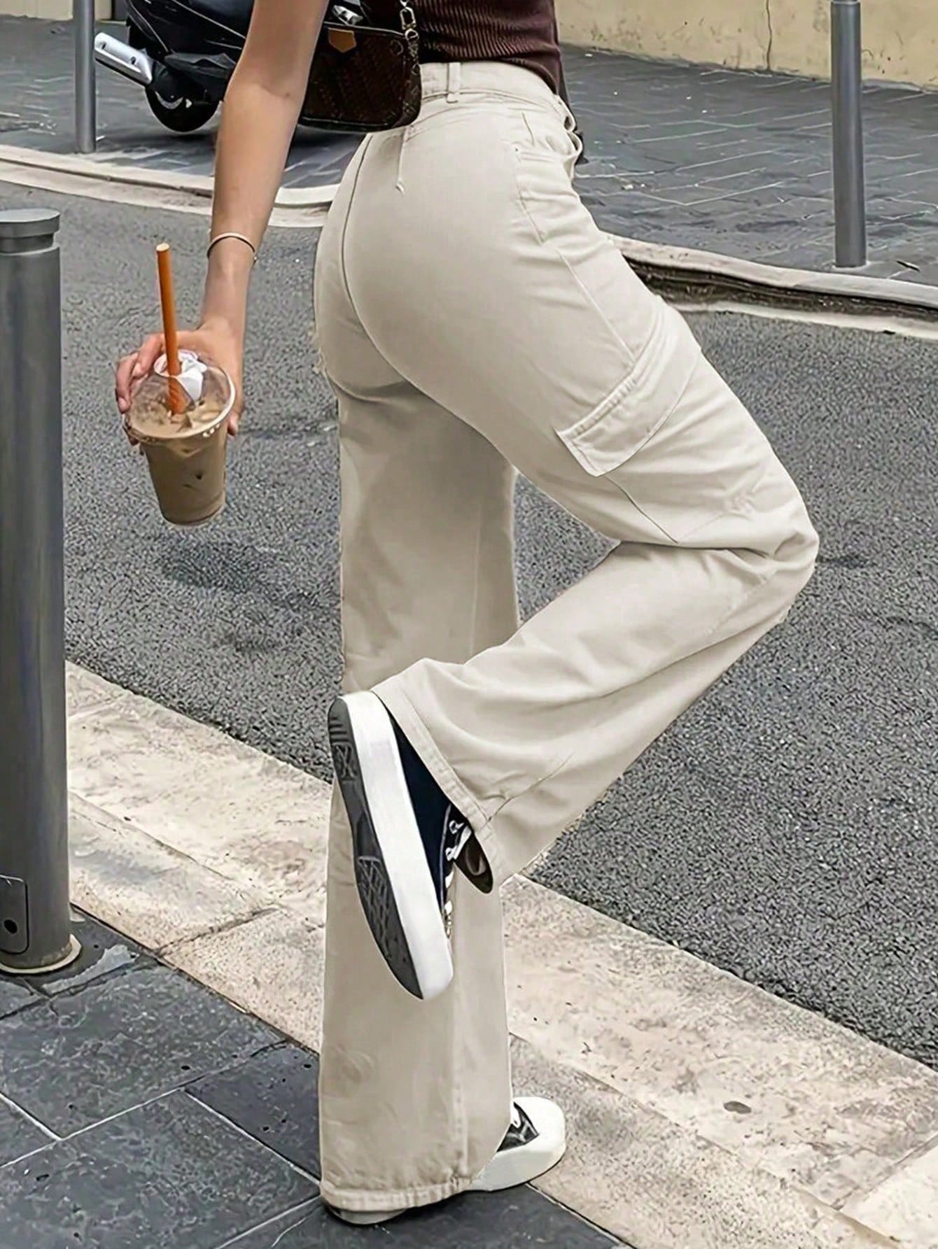  | SHEIN 2024 Women's Retro Casual Solid Color Side Pockets Straight-Leg Cargo Pants | Pants | Shein | OneHub