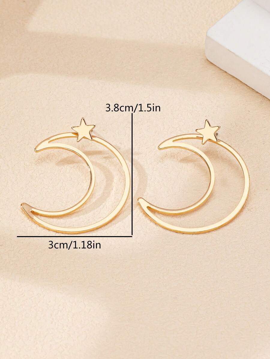  | SHEIN 2 Pieces/Set Of Light Luxury Star Moon Style Hollow Metal Design Suitable For Women's Daily Wear | Earrings | Shein | OneHub