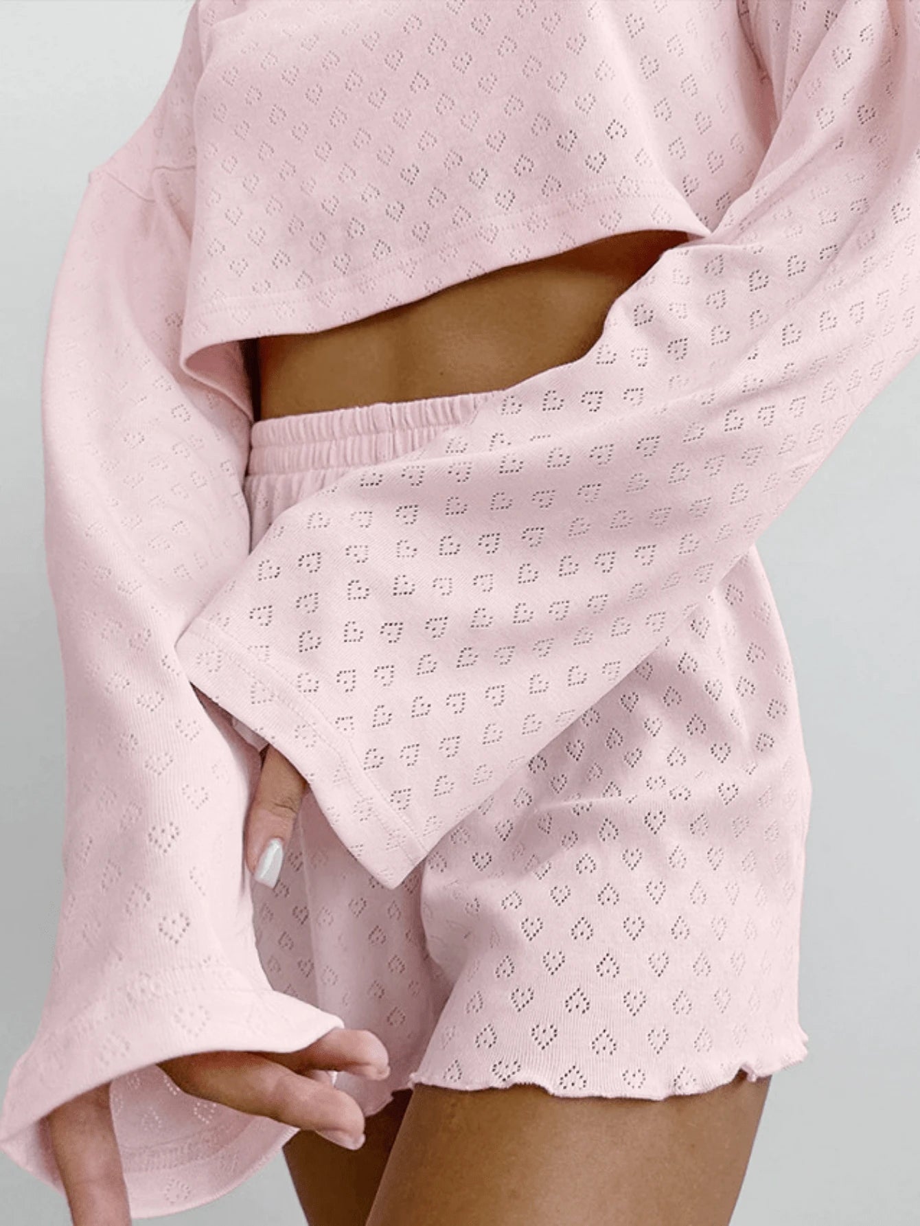  | SHEIN 2 Pieces Soft & Stretchy Knit Blended Long Sleeve Top And Shorts Pajama Set For Women, Vacation, Outfits | Pajama set | Shein | OneHub