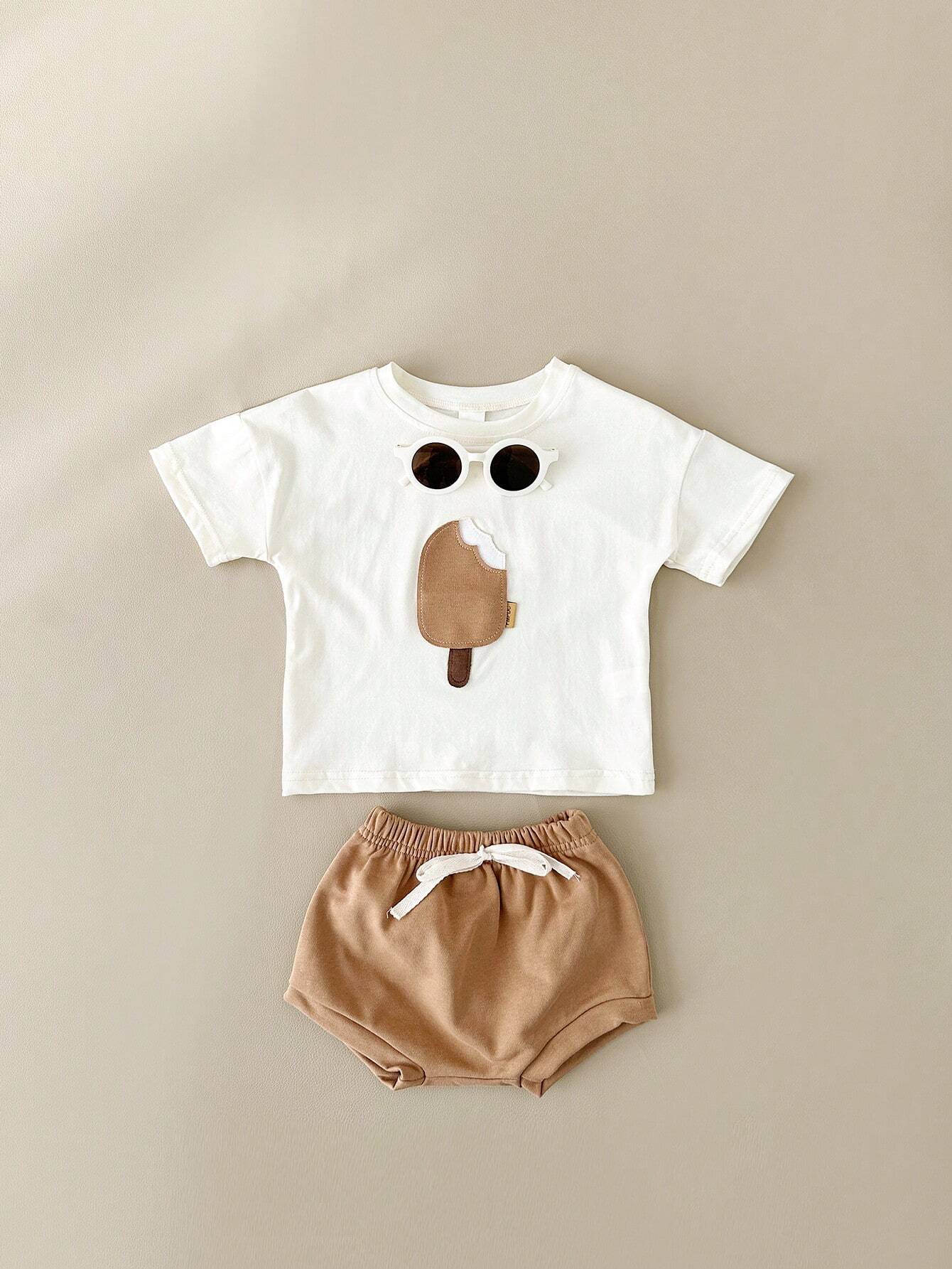  | SHEIN 2pcs/Set Baby Boy's Ice Cream Patch Short Sleeve T-Shirt And Shorts Set | Dress | Shein | OneHub