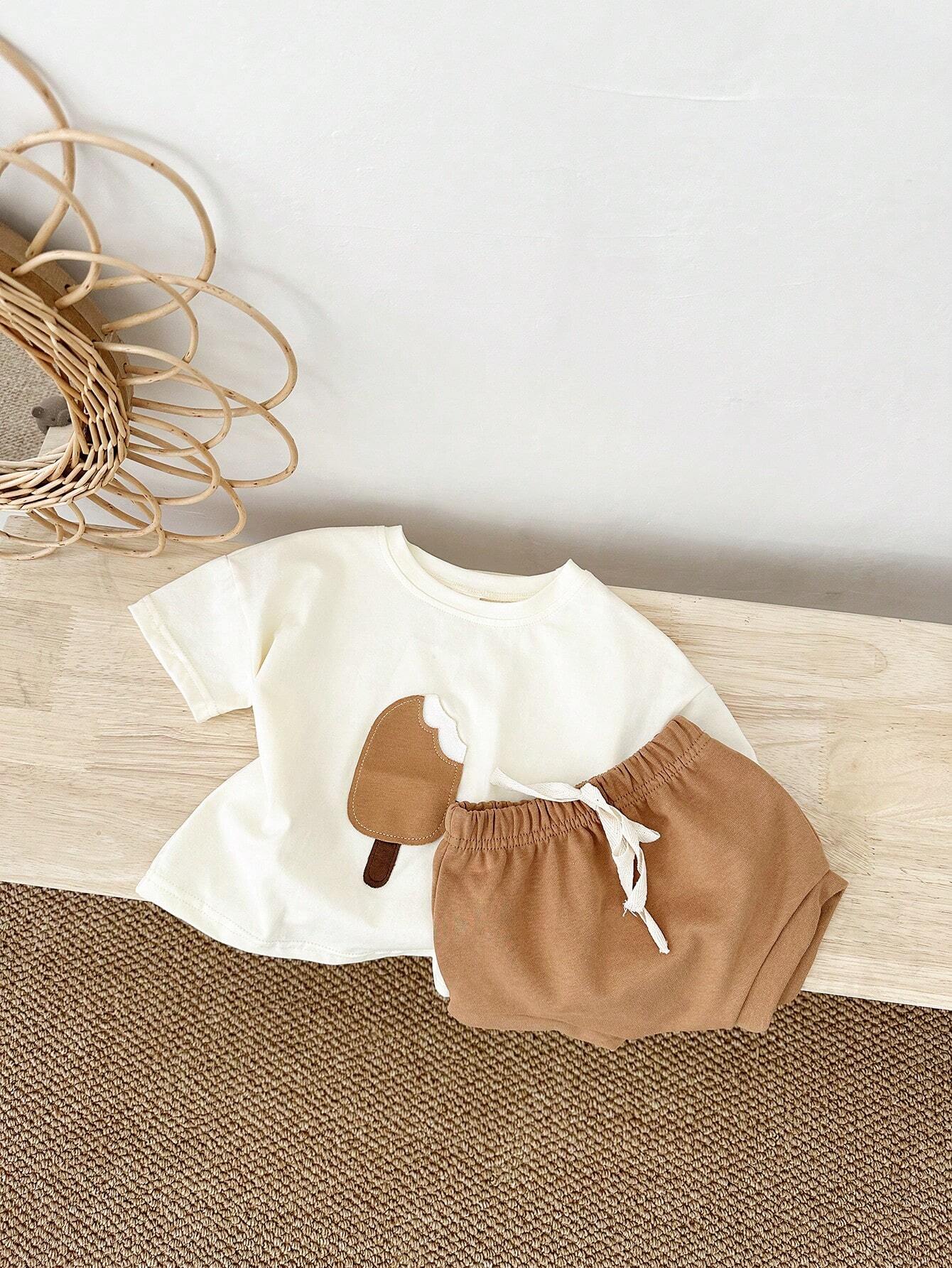  | SHEIN 2pcs/Set Baby Boy's Ice Cream Patch Short Sleeve T-Shirt And Shorts Set | Dress | Shein | OneHub