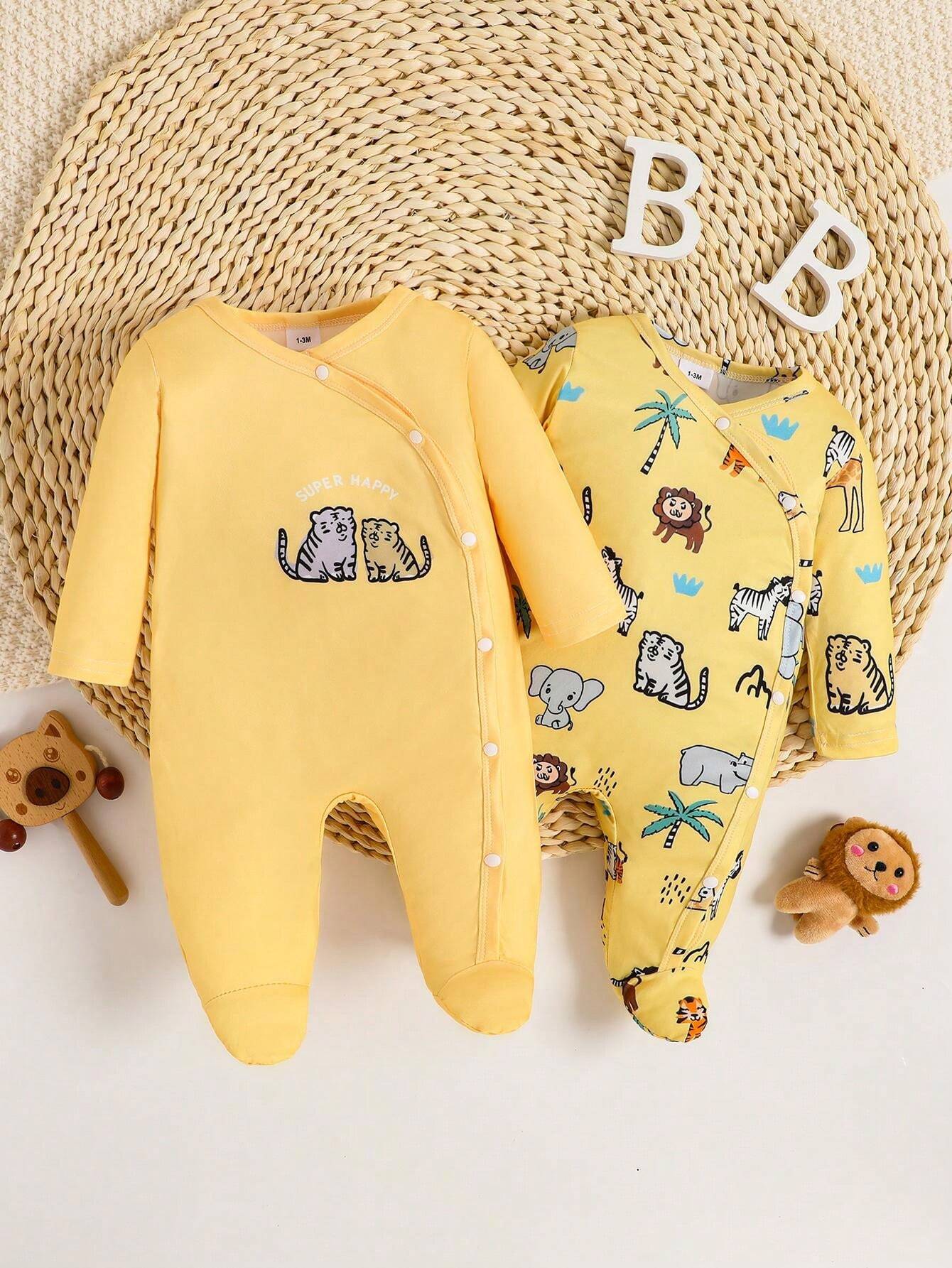  | SHEIN 2pcs/Set Infant/Toddler Boys Simple Cute Printed Snap Front Romper | Dress | Shein | OneHub