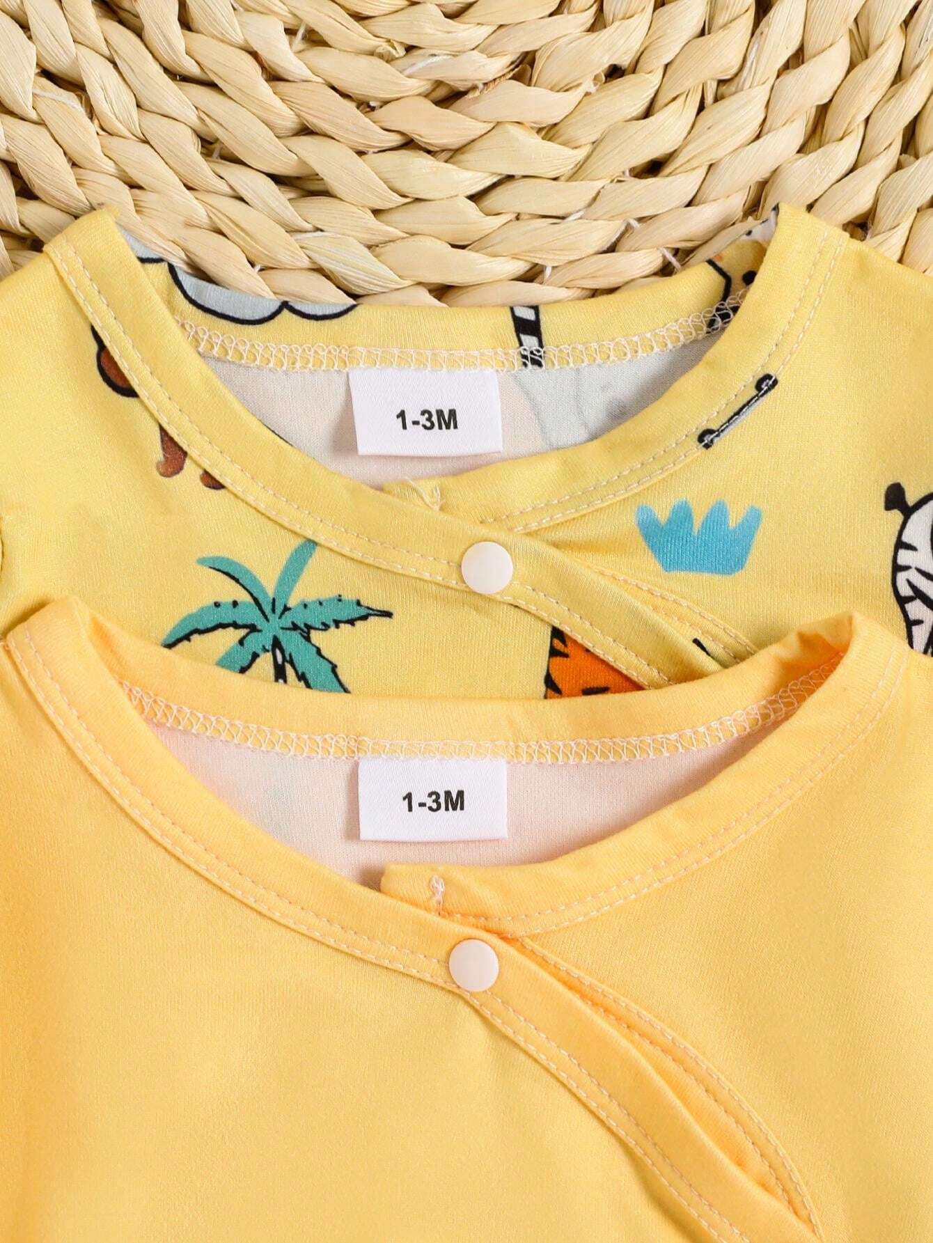  | SHEIN 2pcs/Set Infant/Toddler Boys Simple Cute Printed Snap Front Romper | Dress | Shein | OneHub