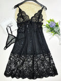  | SHEIN 2pcs/Set Lace Mesh Panel Bow Tie Thong & Slip Dress Set, Sexy Lingerie Gift For Halloween | Lingerie | Shein | OneHub
