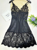  | SHEIN 2pcs/Set Lace Mesh Panel Bow Tie Thong & Slip Dress Set, Sexy Lingerie Gift For Halloween | Lingerie | Shein | OneHub
