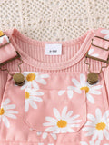  | 2pcs Baby Girls' Cute Short Sleeve Ruffle Bodysuit And Flower Print Overalls Set | Dress | Shein | OneHub