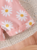  | 2pcs Baby Girls' Cute Short Sleeve Ruffle Bodysuit And Flower Print Overalls Set | Dress | Shein | OneHub
