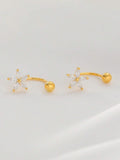 SHEIN 2pcs Cubic Zirconia Flower C-Shaped Ear Stud Screw Bone Earrings For Women, Suitable For Daily Life And Date, As Gift Valentines,Mom,Mother,Mother's Day,Gift