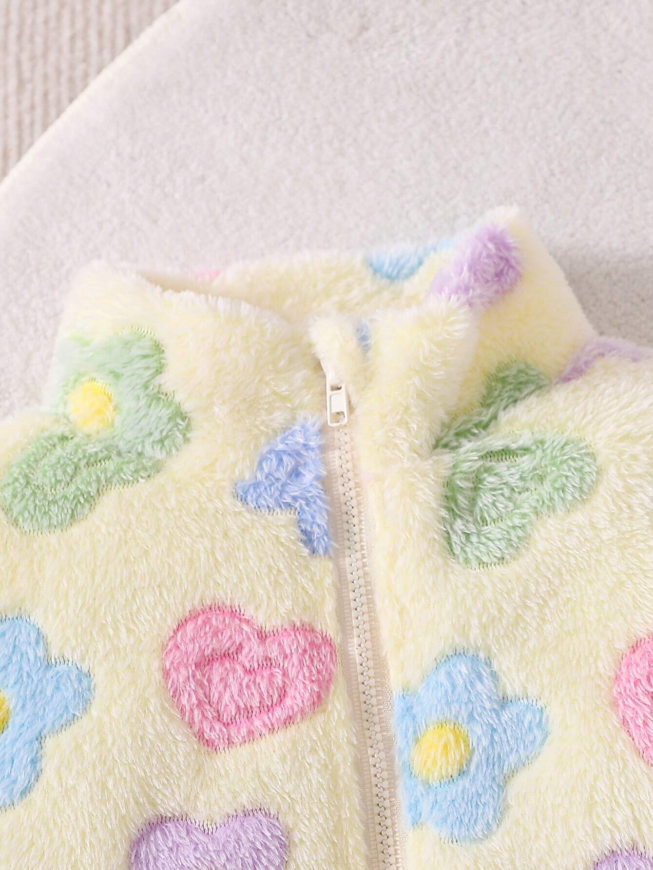  | SHEIN 2pcs/Set Baby Girls Floral Fluffy Zip-Up Jacket And Fluffy Pants Set | Dress | Shein | OneHub