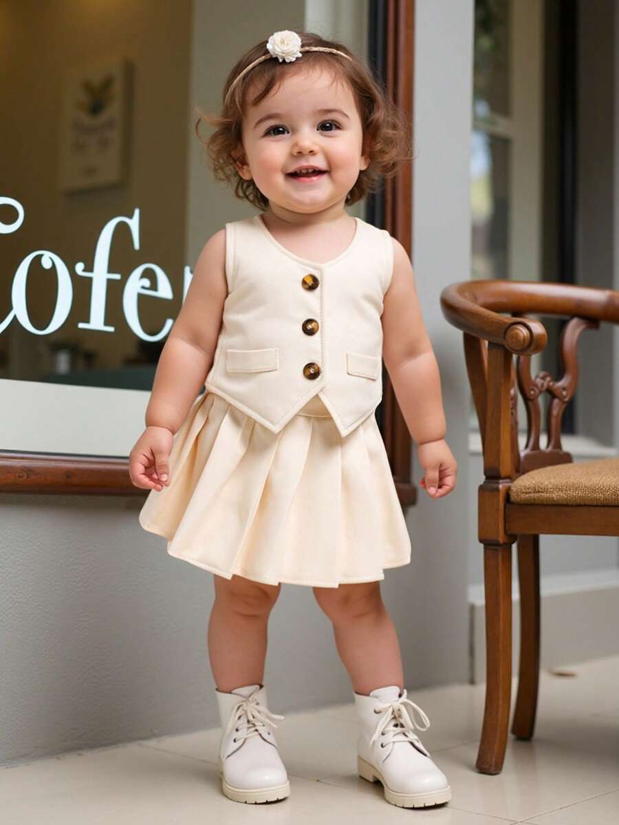  | SHEIN 2pcs/Set Baby Girls Summer Sleeveless Top And Skirt Set | Bodysuit | Shein | OneHub