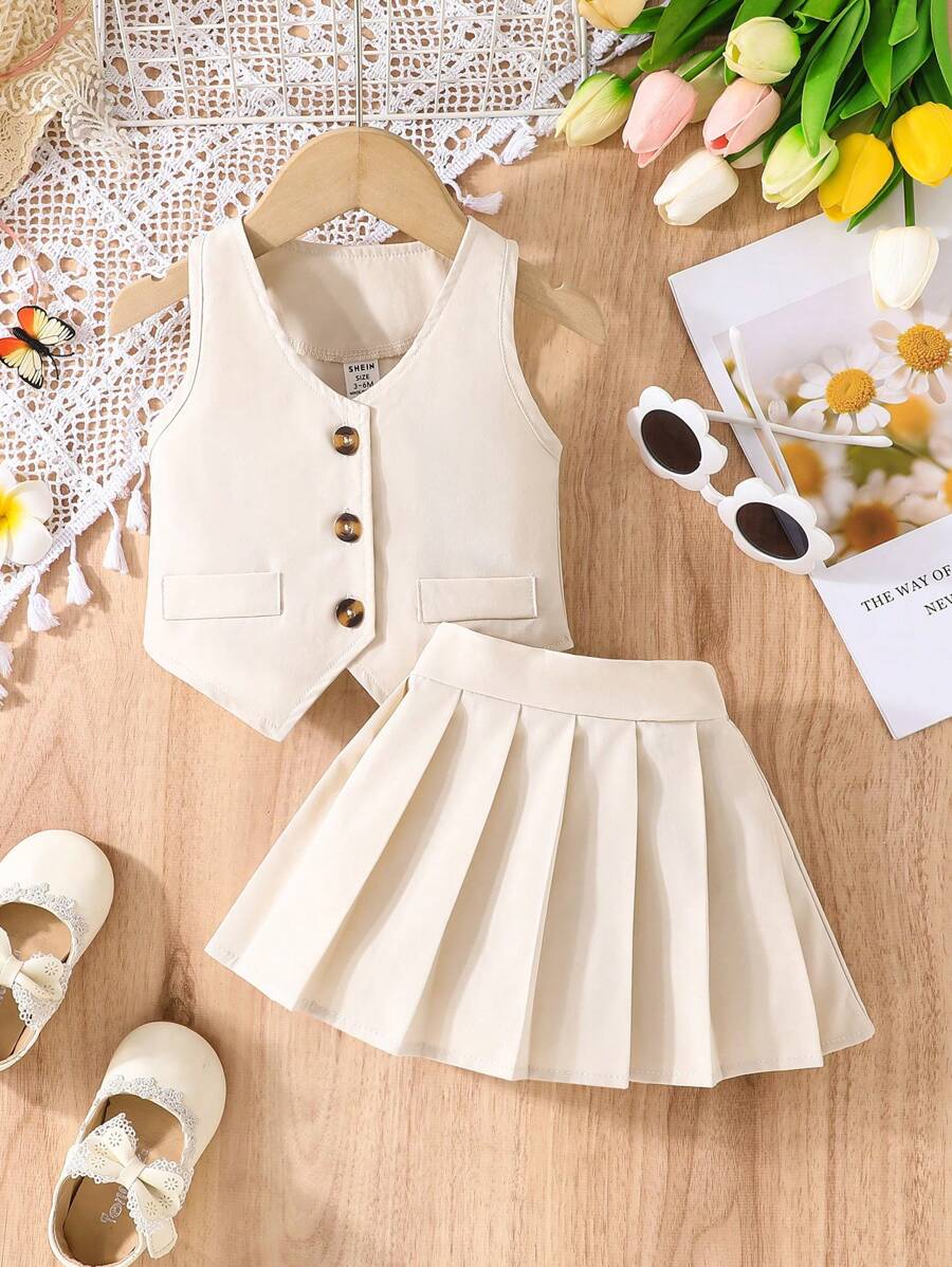  | SHEIN 2pcs/Set Baby Girls Summer Sleeveless Top And Skirt Set | Bodysuit | Shein | OneHub