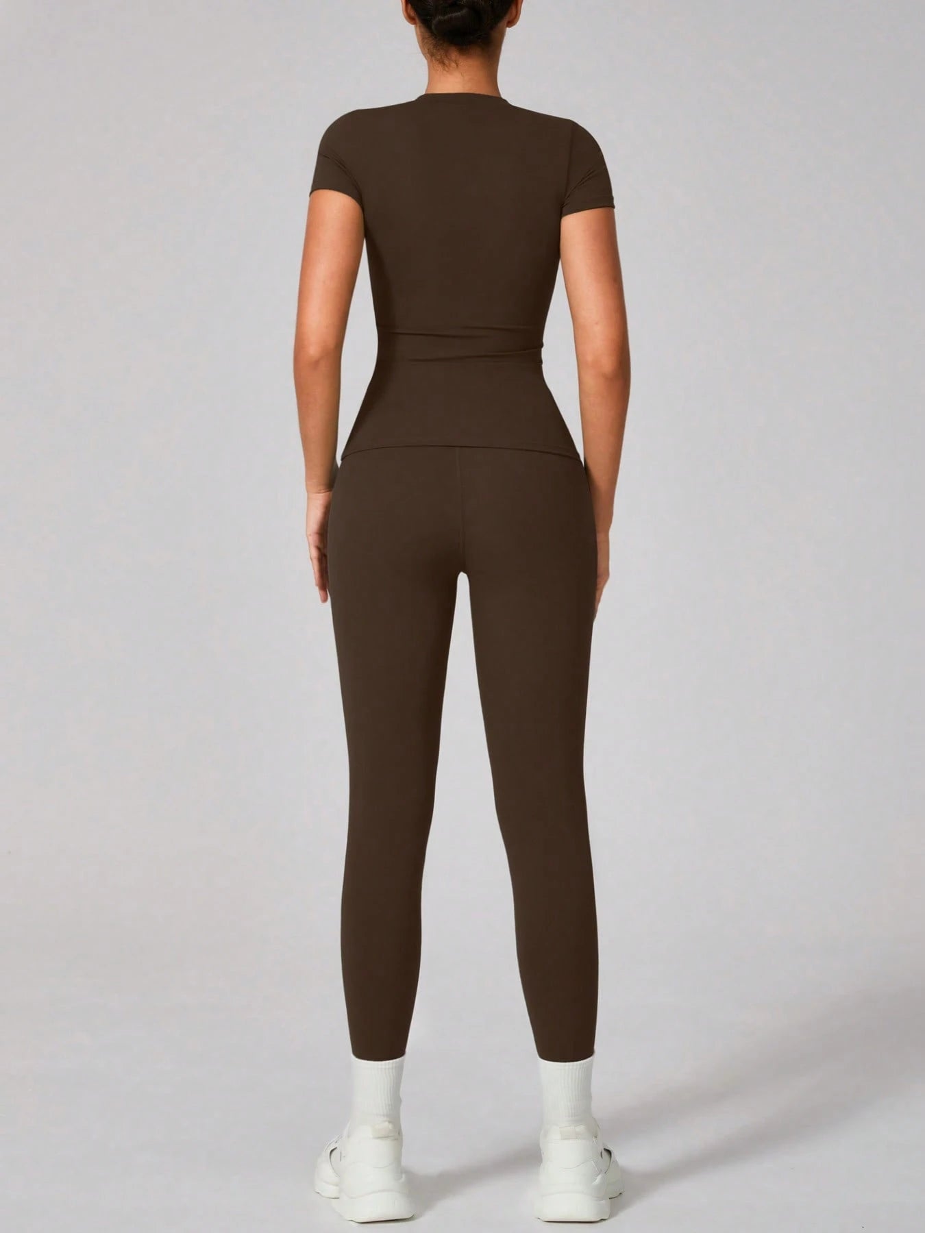  | SHEIN 2pcs Women Soft Moisture Wicking Crew Neck Short Sleeve Top And Elastic Yoga Sports Pants | Leggings | Shein | OneHub