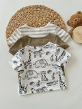 SHEIN 3-Piece Soft Knit Crew Neck Short Sleeve Tops Set For Baby Boy Or Baby Girl Graphic