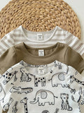 SHEIN 3-Piece Soft Knit Crew Neck Short Sleeve Tops Set For Baby Boy Or Baby Girl Graphic