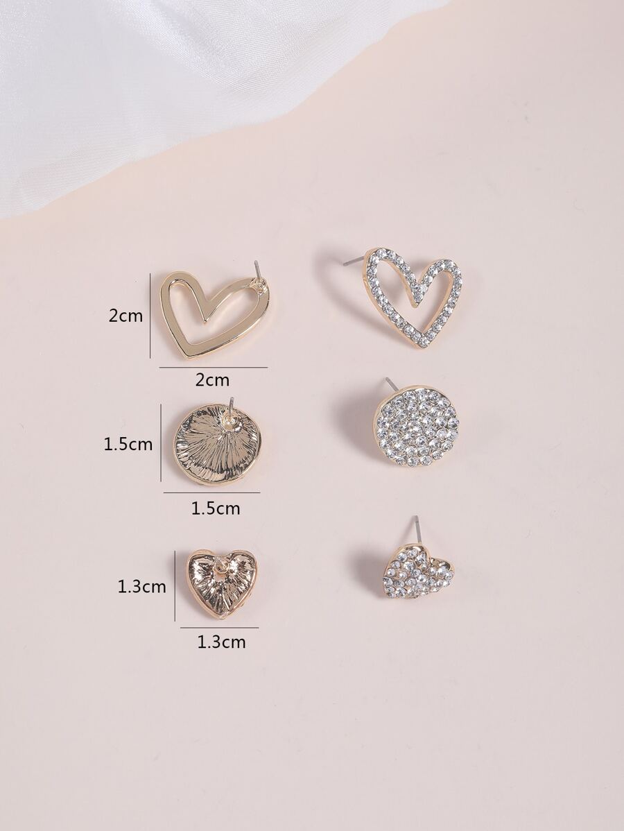SHEIN 3pairs Rhinestone Heart Decor Stud Earrings