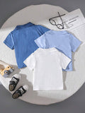 SHEIN 3pcs Baby Boy Solid Color Polo Shirt Short Sleeve Set, Summer