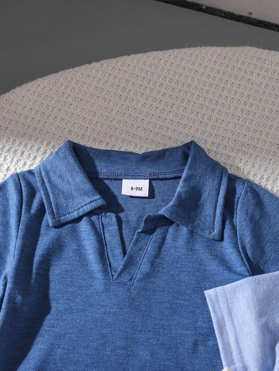 SHEIN 3pcs Baby Boy Solid Color Polo Shirt Short Sleeve Set, Summer