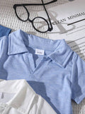 SHEIN 3pcs Baby Boy Solid Color Polo Shirt Short Sleeve Set, Summer