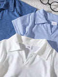 SHEIN 3pcs Baby Boy Solid Color Polo Shirt Short Sleeve Set, Summer