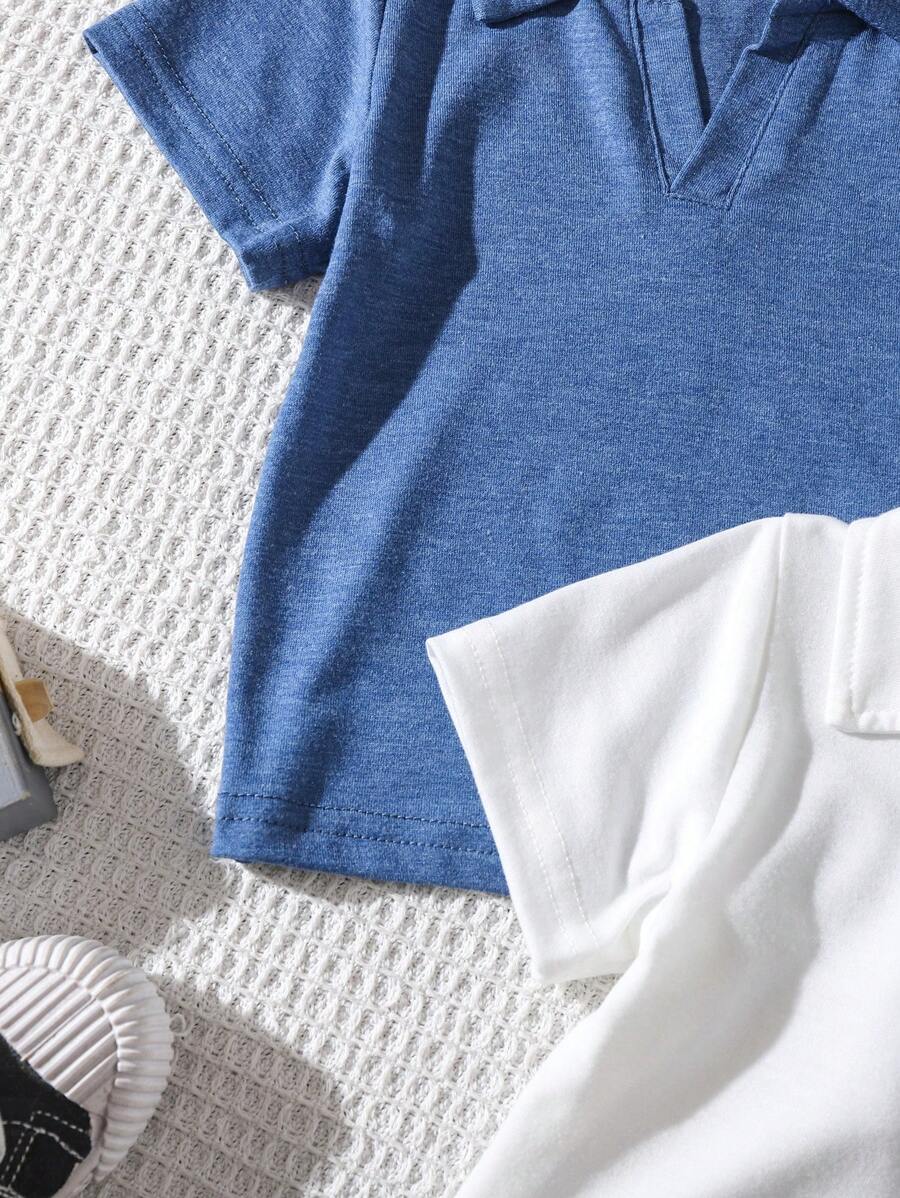 SHEIN 3pcs Baby Boy Solid Color Polo Shirt Short Sleeve Set, Summer