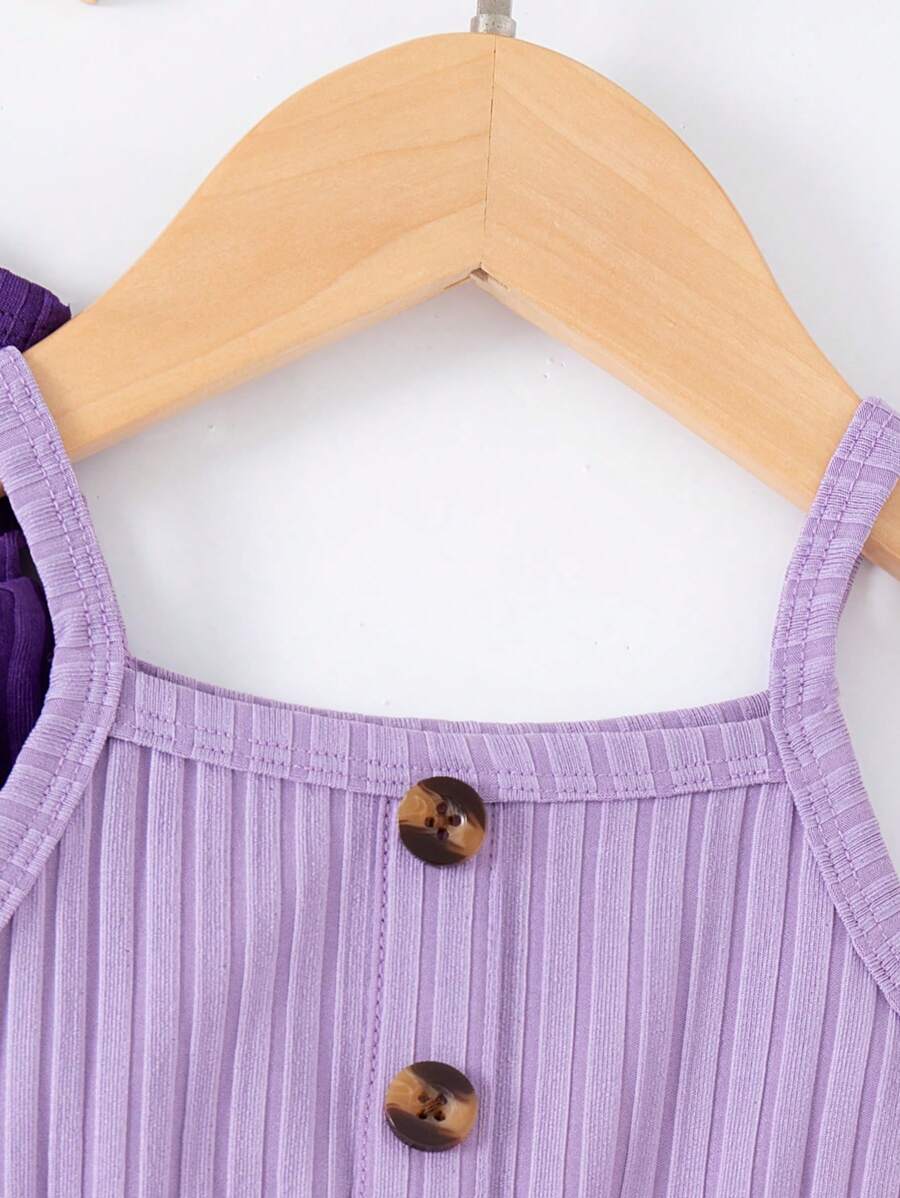  | SHEIN 3pcs Baby Girls Floral Print Solid Ribbed Button Camisole Dress Set | Dress | Shein | OneHub