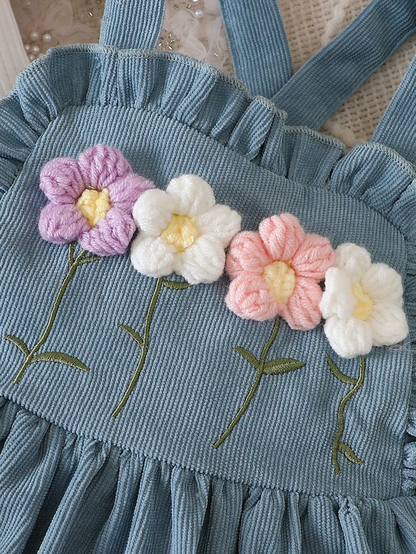  | SHEIN 3pcs Baby Girls' Solid Ribbed Texture Short Sleeve T-shirt And Corduroy Dress With 3d Flower Applique And Hat | Dress | Shein | OneHub