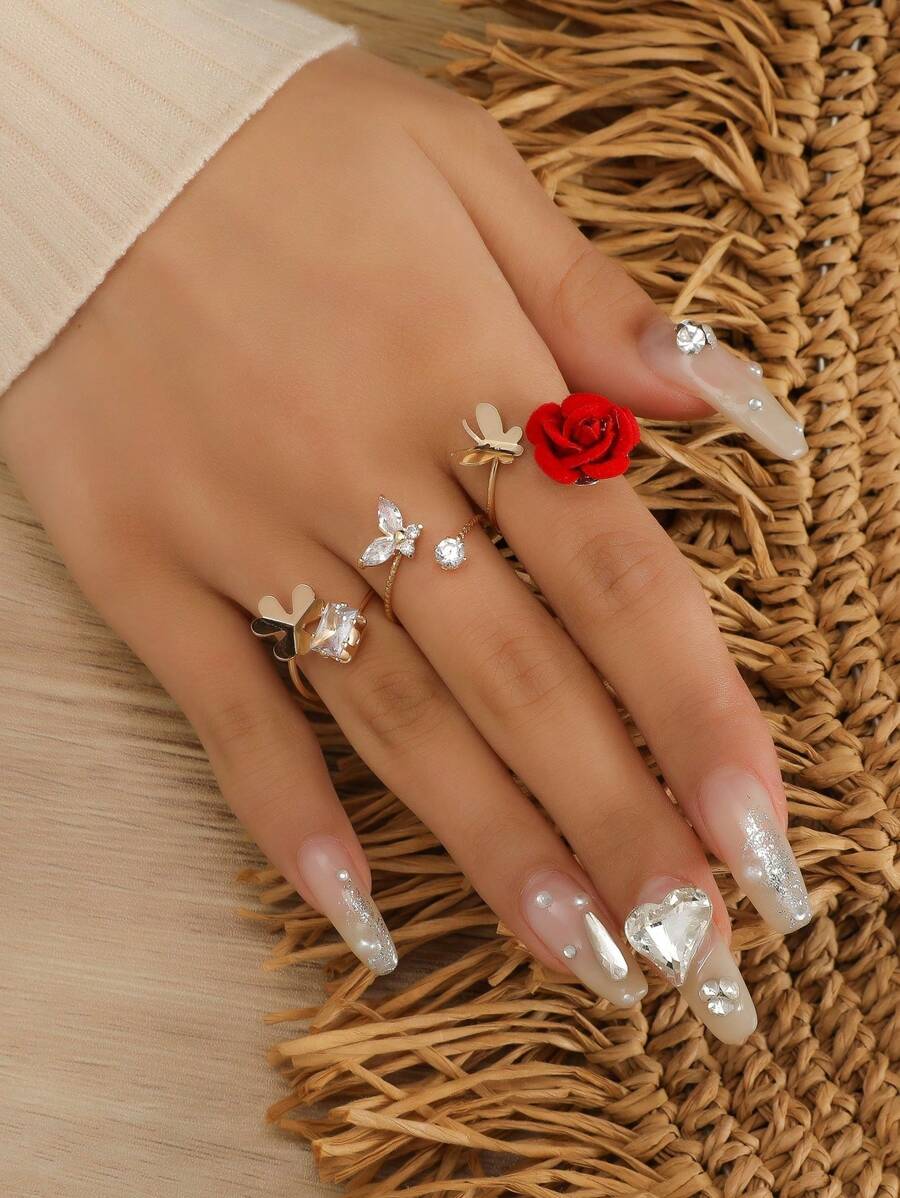  | SHEIN 3pcs Flower & Butterfly Decor Ring | Ring | Shein | OneHub