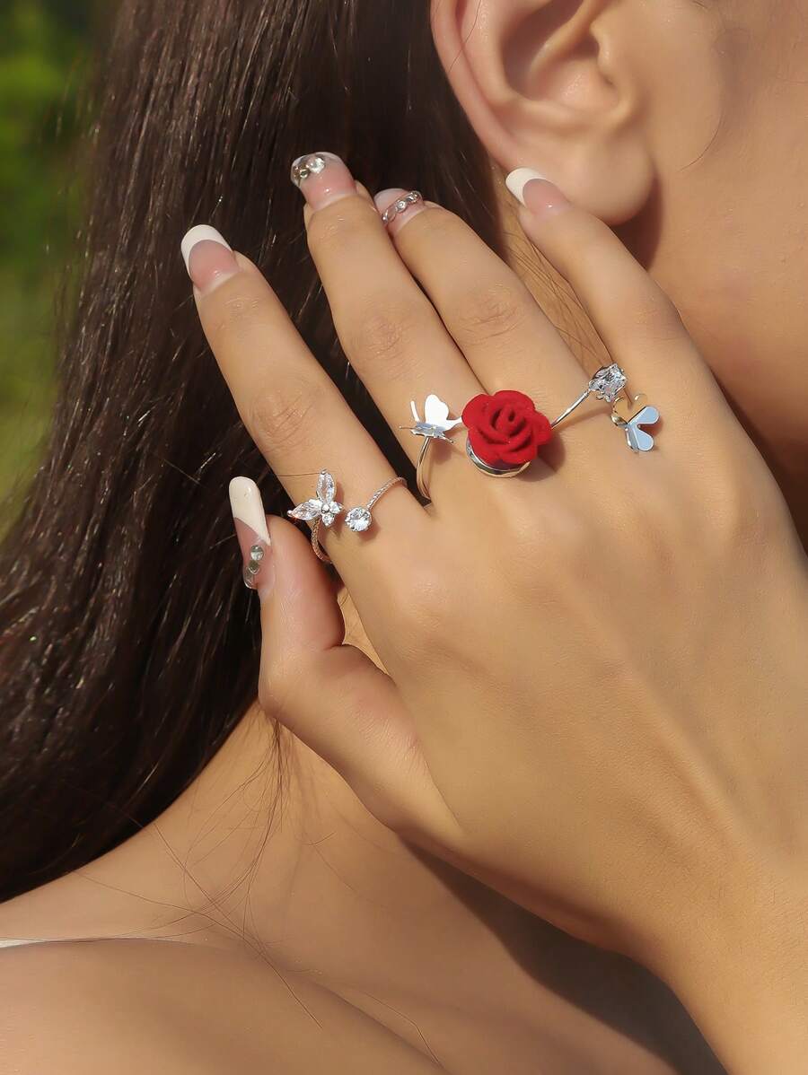  | SHEIN 3pcs Flower & Butterfly Decor Ring | Ring | Shein | OneHub