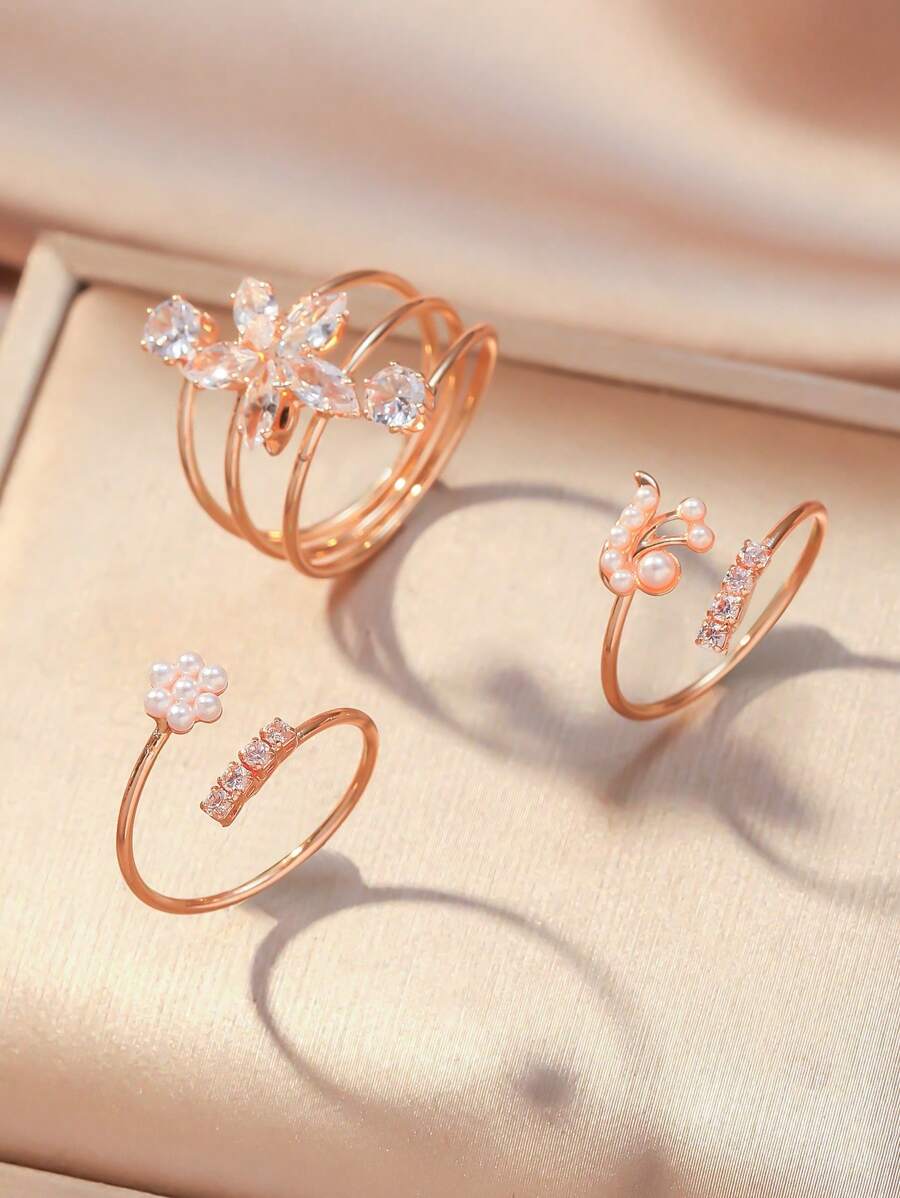  | SHEIN 3pcs Flower & Butterfly Decor Ring | Ring | Shein | OneHub