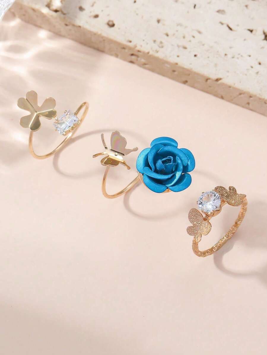  | SHEIN 3pcs Flower & Butterfly Decor Ring | Ring | Shein | OneHub
