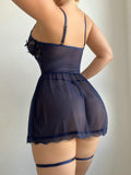  | SHEIN 4pcs Set: Lace & Mesh Splice Solid Color Camisole Nightgown With Underwire + Detachable Garter Leg Rings + Thong Panty | Night Dress | Shein | OneHub