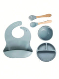  | SHEIN 5pcs Baby Feeding Set - Silicone Bib, Suction Bowl, Spoon, Fork, Suitable For Dishwasher | Bags | Shein | OneHub