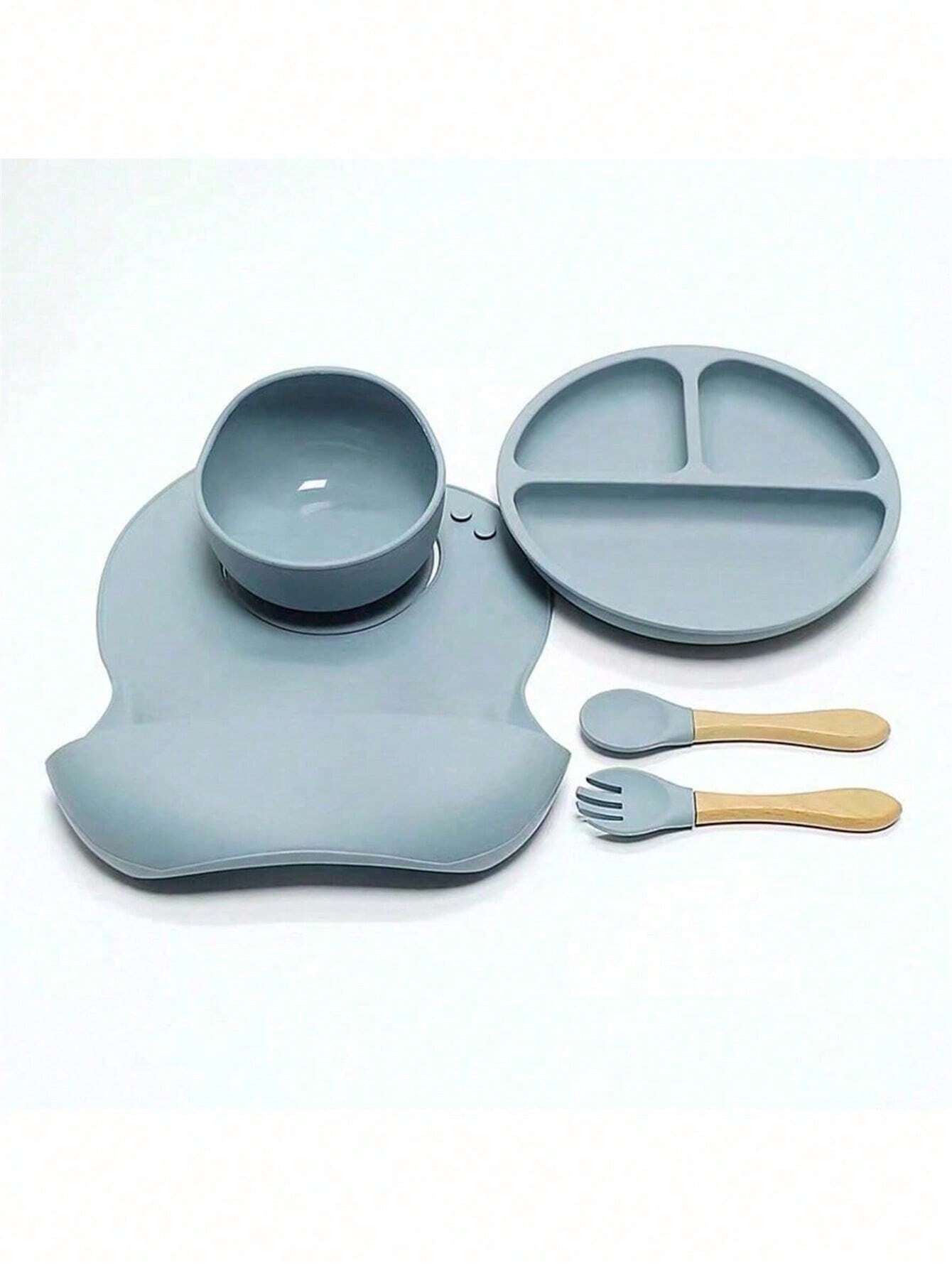  | SHEIN 5pcs Baby Feeding Set - Silicone Bib, Suction Bowl, Spoon, Fork, Suitable For Dishwasher | Bags | Shein | OneHub
