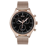 HUGO BOSS Companion Rose Gold Mesh Bracelet Black Dial Chronograph Quartz Watch for Men - 1513548
