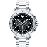 Movado 800 Series Silver Stainless Steel Black Dial Chronograph Quartz Watch for Men - 2600110