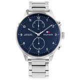 Tommy Hilfiger Chase Silver Stainless Steel Blue Dial Chronograph Quartz Watch for Men - 1791575