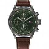  | Tommy Hilfiger Trent Brown Leather Strap Green Dial Chronograph Quartz Watch for Men - 1791809 | Watches | Tommy Hilfiger | OneHub