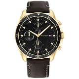 Tommy Hilfiger Parker Dark Brown Leather Strap Black Dial Chronograph Quartz Watch for Men - 1791836