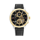 Tommy Hilfiger Henry Black Leather Strap Black Dial Chronograph Quartz Watch for Men - 1710474